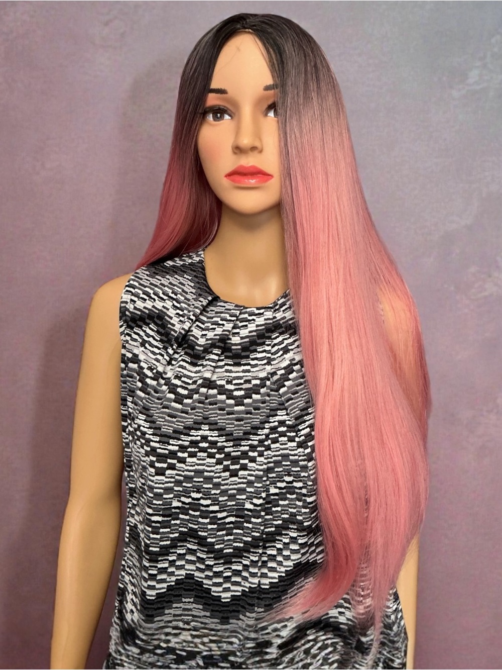 Sleek Long Pink Ombre Women’s Wig - Stylish Everyday Look